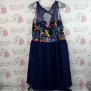 Little Miss dress embroidered floral flowers mesh Navy Blue Floral Dress